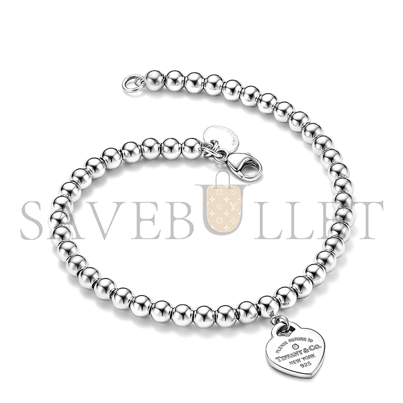 TIFFANY STERLING SILVER WITH DIAMOND HEART TAG BEAD BRACELET 6853255